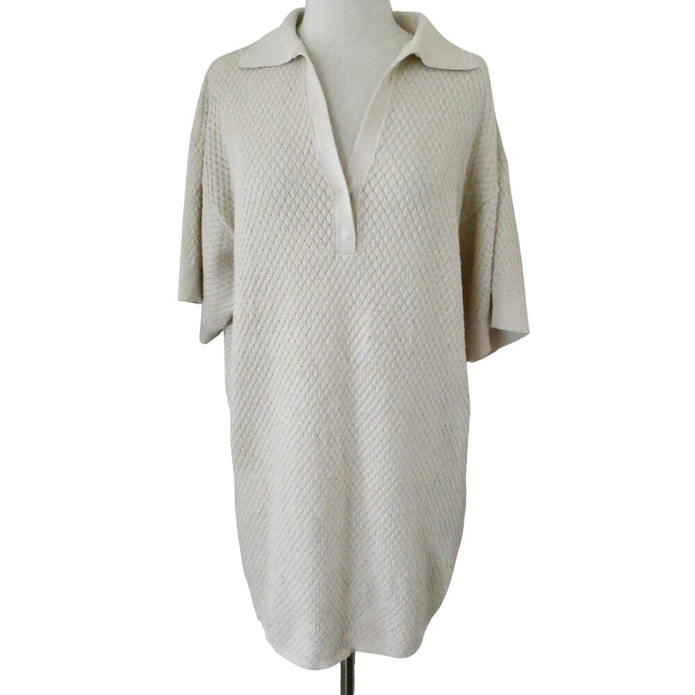 PRETTY LAVISH Pointelle knit mini dress S polo collar sweater NWT